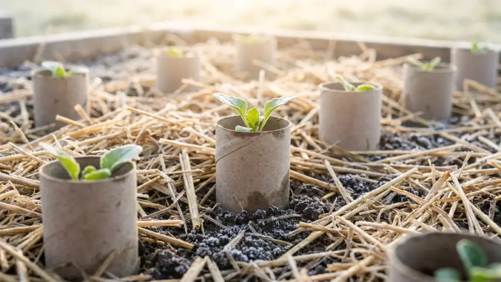 Ces tubes en carton qui traînent dans votre salle de bain deviennent des boucliers anti-gel pour vos plants