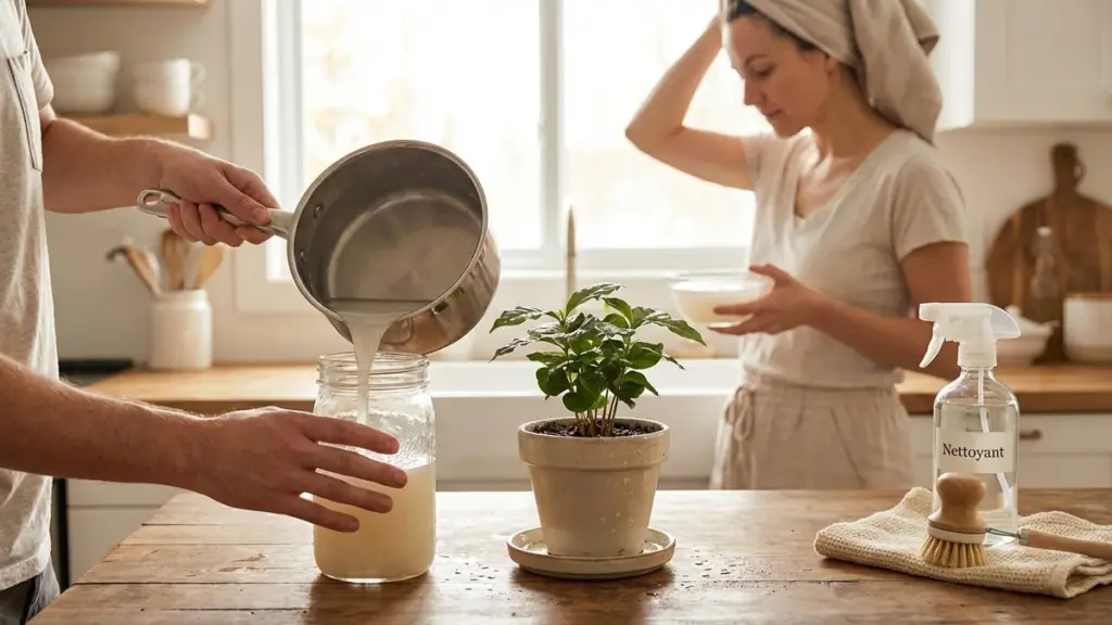 L&rsquo;eau de riz que vous versez dans l&rsquo;évier : découvrez ses usages insoupçonnés pour cheveux, jardin et ménage